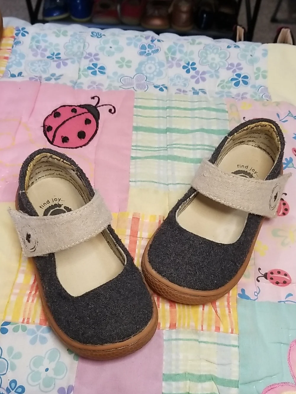 Livie & Luca Charcoal Mary Jane with Beige Strap Size 7 Carta II